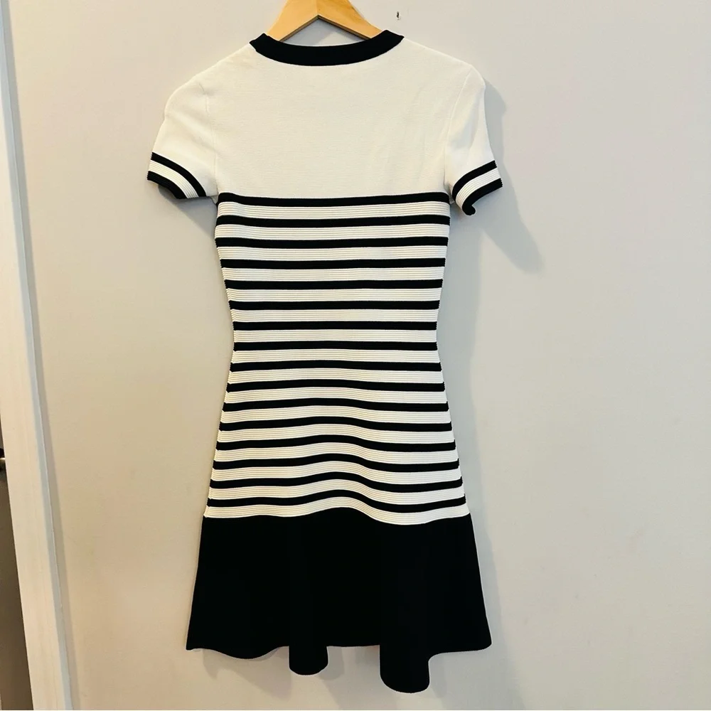 Kate Spade drop waist Scuba dress XXS black ivory stripe fit & flare
